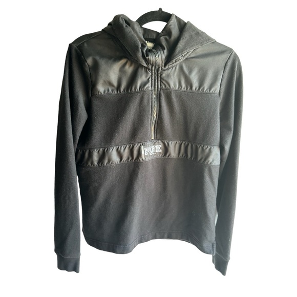 Pink Victoria’s Secret black logo 1/4 zip pullover hoodie size medium - Picture 2 of 5